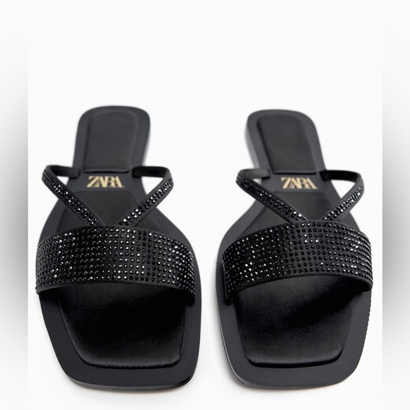 Zara Shoes - ZARA-RHINESTONE FLAT FABRIC SANDALS